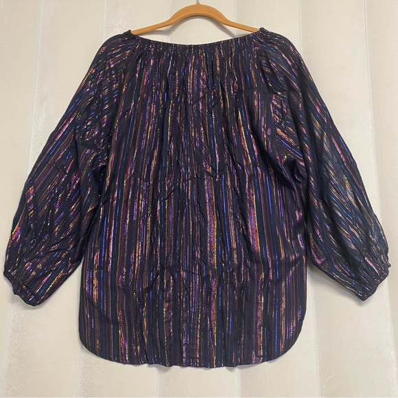 Apiece Apart Women’s Isla Blouse Size 4 Striped Peasant Colorful Metallic Luxury - Picture 11 of 16